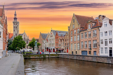 Fototapeta na wymiar Van Eyck square and canals of old Bruges, Belgium