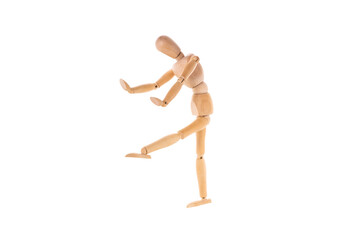 wooden man in martial arts stand isolated on white background. Stretch concept
