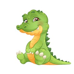 Cartoon green crocodile, vector illustration. Cute safari animal, isolated on white background.