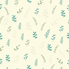 leaves illustration. vintage nature background. pastel color. hand drawn vector. seamless pattern with foliage icon. small shape. doodle art for wallpaper, wrapping paper and gift, backdrop, fabric. 