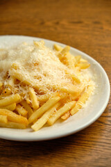 Italian fettuccine alfredo pasta with cheese.