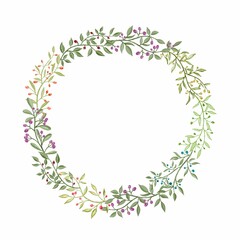 Obraz na płótnie Canvas Watercolor wreath with twig branch and abstract leaves of flowers, leaves, branches, Botanic .illustration isolated on white background..