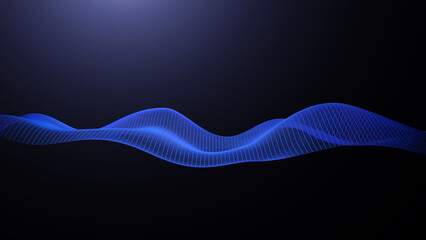 3d data abstract background. Technology digital blue wave lines on black backdrop. Cyber, science, network concept. 