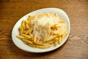 Italian fettuccine alfredo pasta with cheese.