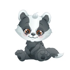 Baby badger, vector illustration. Cute woodland animal, isolated on white background.