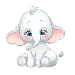 Cartoon baby elephant, isolated on white background. Cute animal, vector illustration.