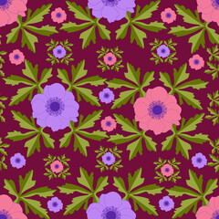 Vector floral anemone seamless pattern