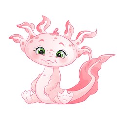 Cute baby axolotl vector illustration. Cartoon baby animal.