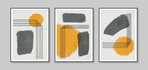 Collection of vector abstract wall art. Boho color organic shape. Artistic design for poster, print, cover, wallpaper, minimalistic and natural wall art. Vector illustration with grunge texture.