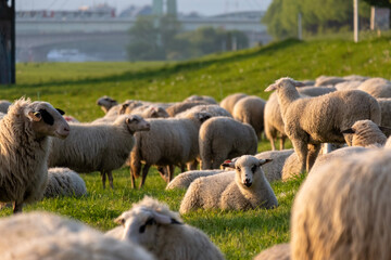 Schafe / Schafsherde / Schaf in Köln Poll (Poller Wiesen) am Rheinufer