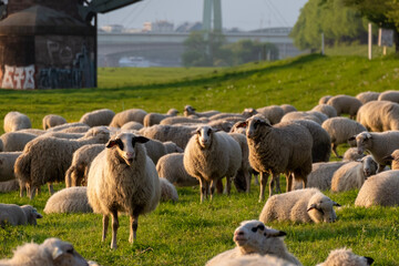 Schafe / Schafsherde / Schaf in Köln Poll (Poller Wiesen) am Rheinufer