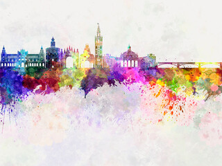 Fototapeta premium Seville skyline in watercolor background