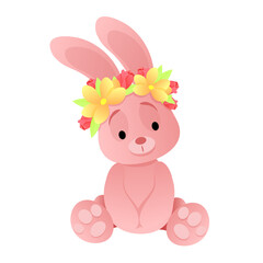 Cute pink bunny with flowers on his head