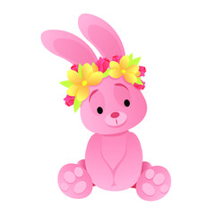 Obraz na płótnie Canvas Cute pink bunny with flowers on his head