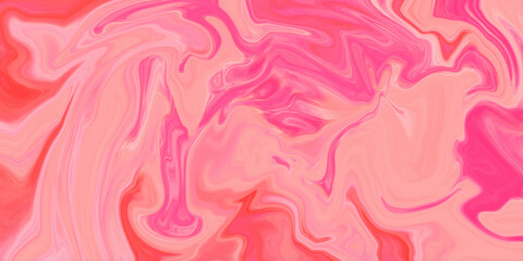 Glossy liquid acrylic paint texture. pink silk background. Mixture of acrylic paints. Bright multicolored marble texture. Beautiful stains of liquid nail lacquers. Fluid art, pour painting technique. 