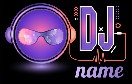 Dj Logo Design. Creative vector logo design with headphones and DJ with glasses. Music logotype template. For accessory, brand, identity, logotype, company, shop, dj party. Black background. Mp3 sign.