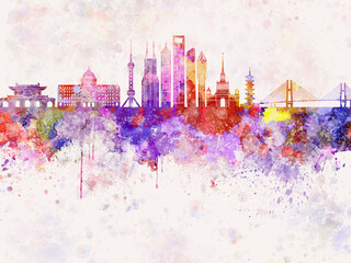 Shanghai  skyline in watercolor