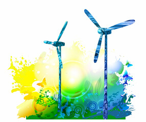 Wind turbines, green alternative renewable energy  - 501298633