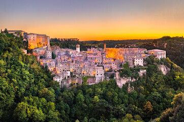 Fototapeta na wymiar Aerial view of Sorano, a town in the province of Grosseto, southern Tuscany, Italy