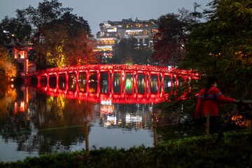 Ngoc Son Temple Bridge in Hanoi, Vietnam