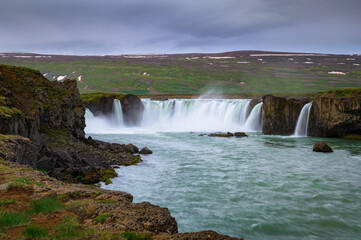 Fototapeta na wymiar Godafoss waterfall in Iceland, one of the most famous icelandic waterfalls.