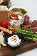 Italian antipasti wine snacks set on white background