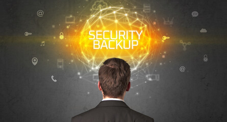 Rear view of a businessman, online security concept