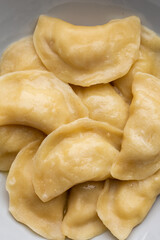 Traditional ukrainian dish vareniki served in a bowl. Close up view of traditional Ukrainian food.