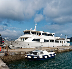 white ferry boat in the harbour of portovenere