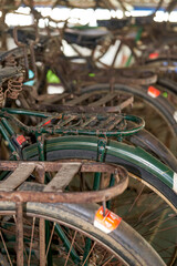 Pile of retro old abandoned bicycles