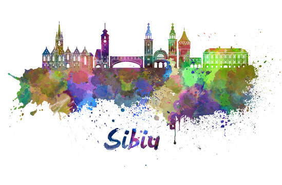 Sibiu skyline in watercolor