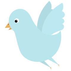 Bird. The blue chick flaps its wings. Color vector illustration. A small dove is flying. Isolated background. Flat style. Festive print. Idea for web design, invitations, postcards.