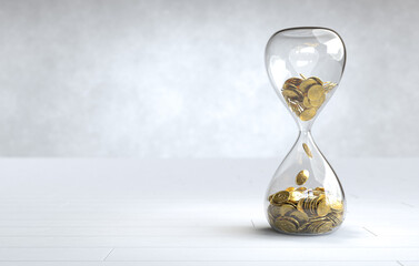 Gold coin in the hourglass, Time is money concept - obrazy, fototapety, plakaty