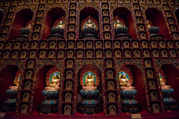 Fototapeta na wymiar Singapore City,Singapore-April 22,2022: Sculpture in The Buddha Tooth Relic Temple complex in the Chinatown district of Singapore. 