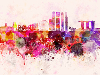 Singapore V2 skyline in watercolor background