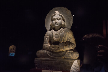Singapore City,Singapore-April 22,2022: Sculpture in The Buddha Tooth Relic Temple complex in the Chinatown district of Singapore. 