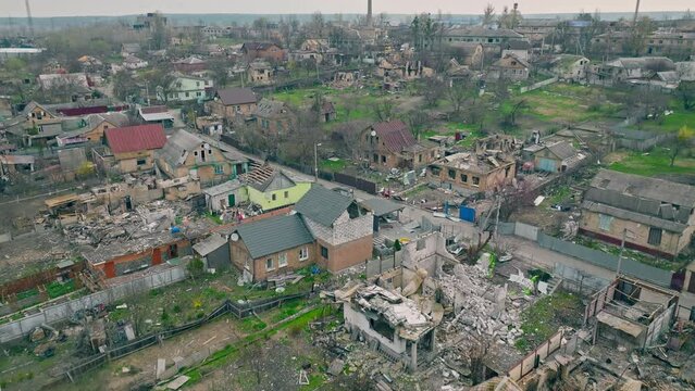 War ruin Ukraine city damage house civil Kyiv destruction rocket danger conflict