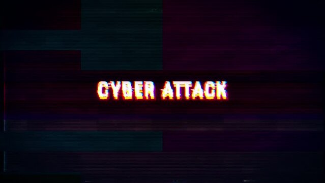 Cyber Attack glitch text. Anaglyph 3D effect. Technological retro background. Hacker application, malware, virus concept Vector illustration. Computer program, cyber security, TV channel screen