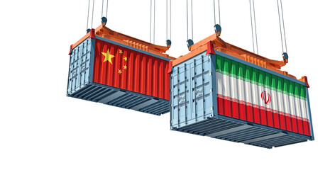Cargo containers with Iran and China national flags. 3D Rendering - 501304827