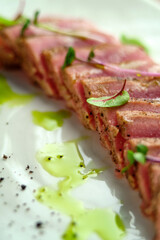 Sliced steak with blood