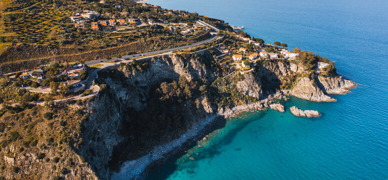rocky coast overlooking the sea. Pietragrande Calabria.