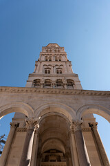 Obraz premium View looking up at the bell tower of the cathedral of Saint Domnius in Split, Croatia