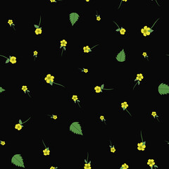 Fototapeta premium Buttercup floral seamless pattern design, black backgound