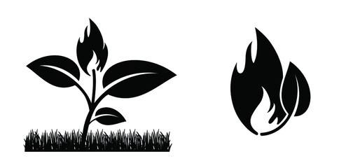Fototapeta na wymiar Cartoon biogas with fire flame and leaf icon or symbol. Natural energy. Sign for environment renewable industry. Ecology concept. leaves and plant. Leaf fire logo. Eco flames. Nature energy