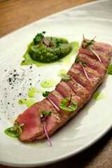 Sliced steak with blood