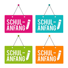 Obraz na płótnie Canvas Back to School hanging Door Sign. German-Translation: Schulanfang Türschild.