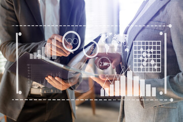 business team hands working with provide information for Key Performance Indicators and marketing...