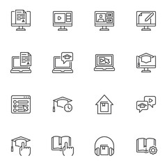 Online learning line icons set