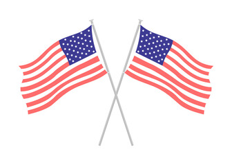 Pair of national American flags semi flat color vector object. Full sized item on white. USA democracy and liberty simple cartoon style illustration for web graphic design and animation