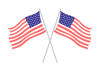 Pair of national American flags semi flat color vector object. Full sized item on white. USA democracy and liberty simple cartoon style illustration for web graphic design and animation